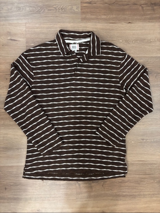 BDG Other - BDG Brown & White Striped Long-Sleeve Polo
